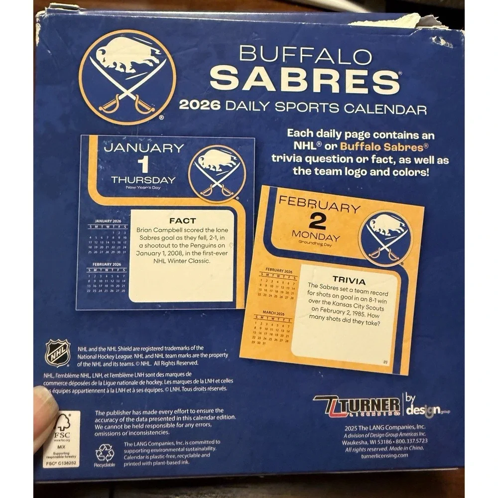 NHL Buffalo Sabres 2026 Desk Calendar, 5.38'' X 5.38'', 12-Mo